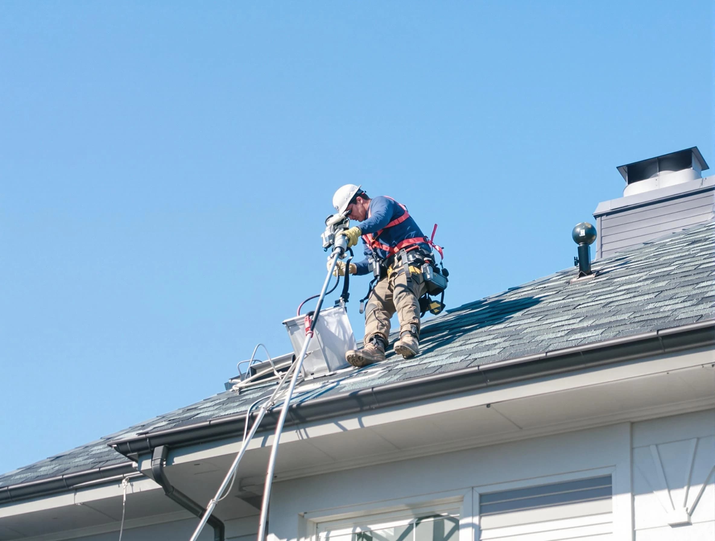Lake View Dryer Vent Cleaning certified technician cleaning a roof-mounted dryer vent system in Lake View