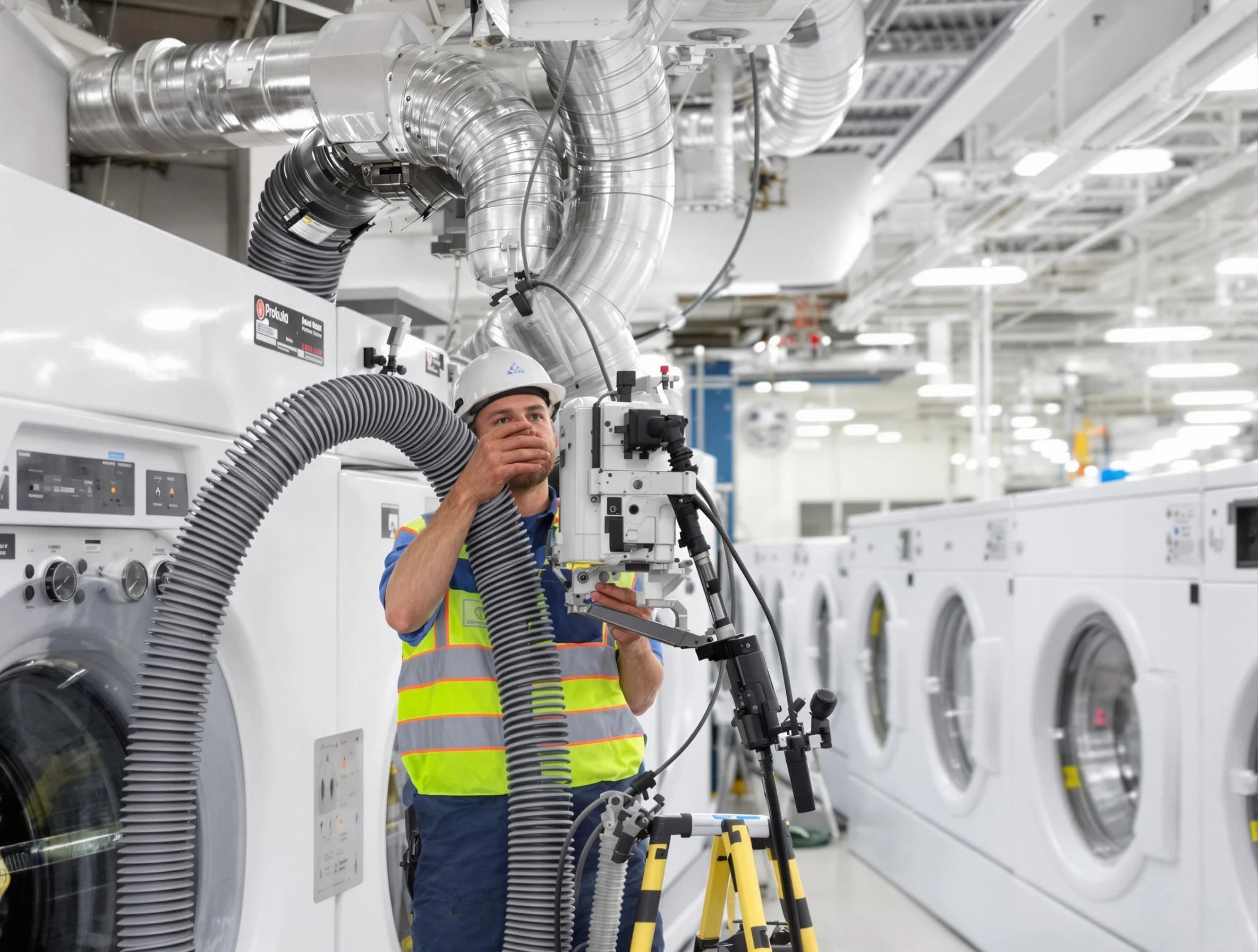 Lake View Dryer Vent Cleaning team performing commercial-grade dryer vent cleaning at a business facility in Lake View