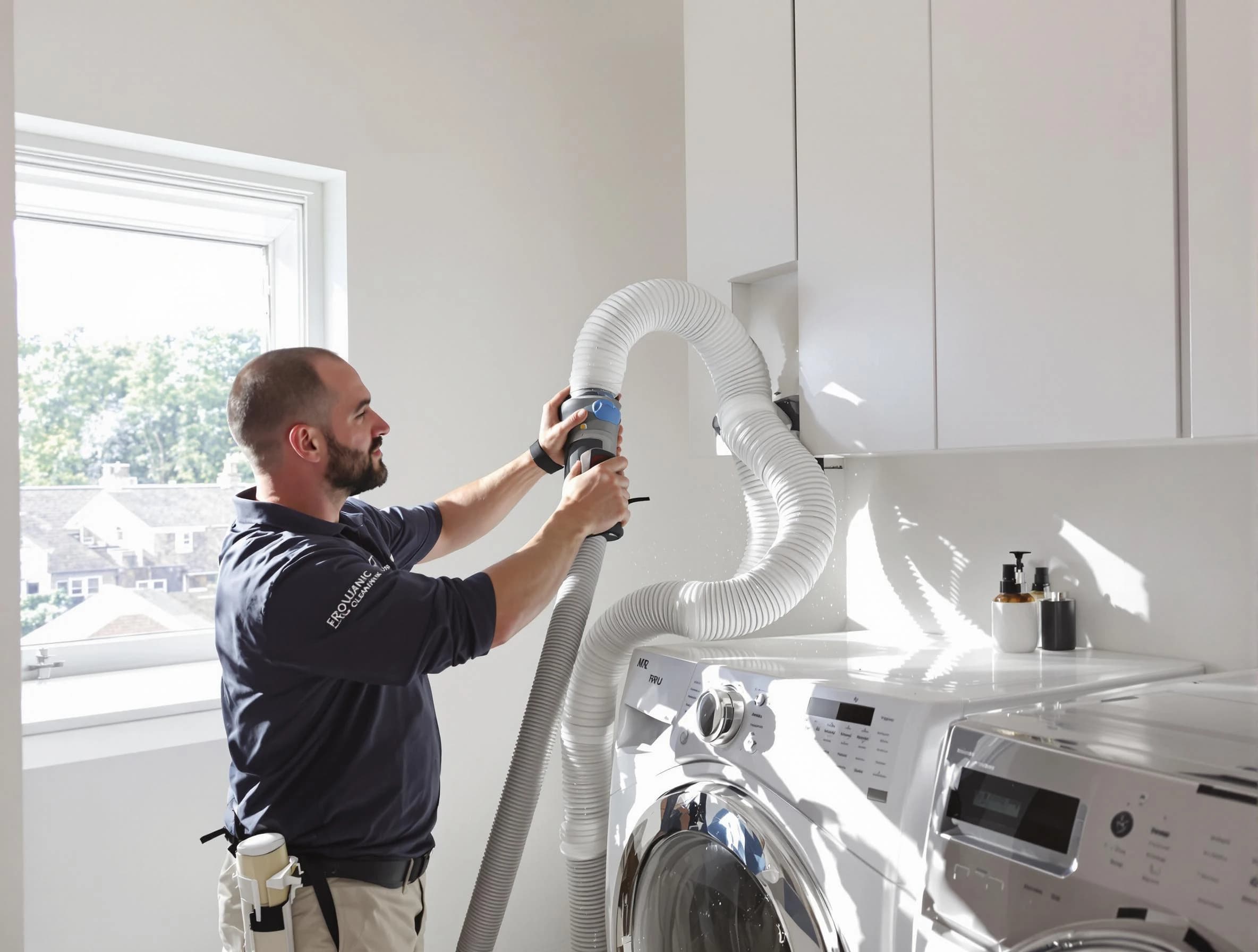Certified Lake View Dryer Vent Cleaning technician performing dryer vent cleaning in Lake View