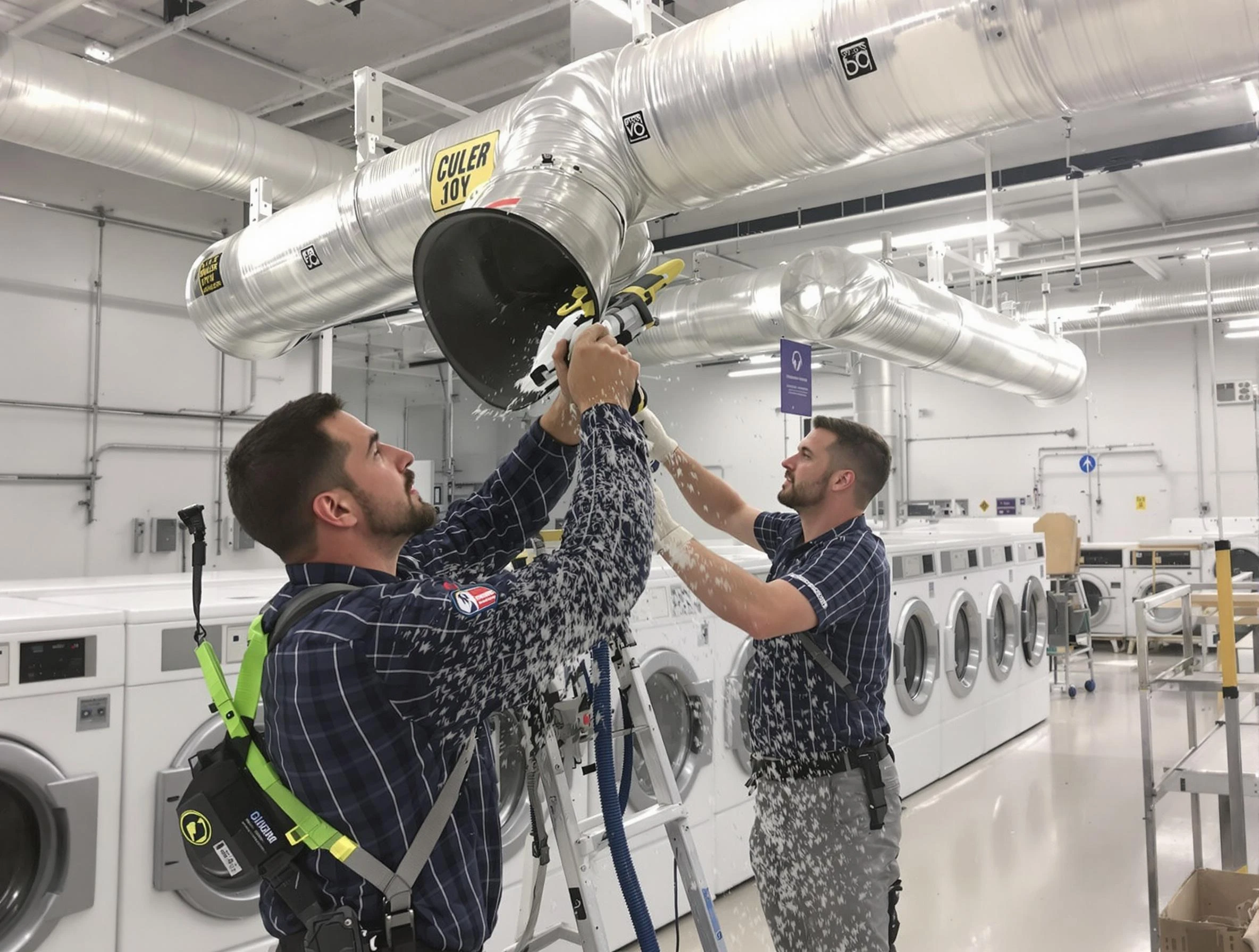 Lake View Dryer Vent Cleaning team performing large-scale commercial dryer vent cleaning in Lake View