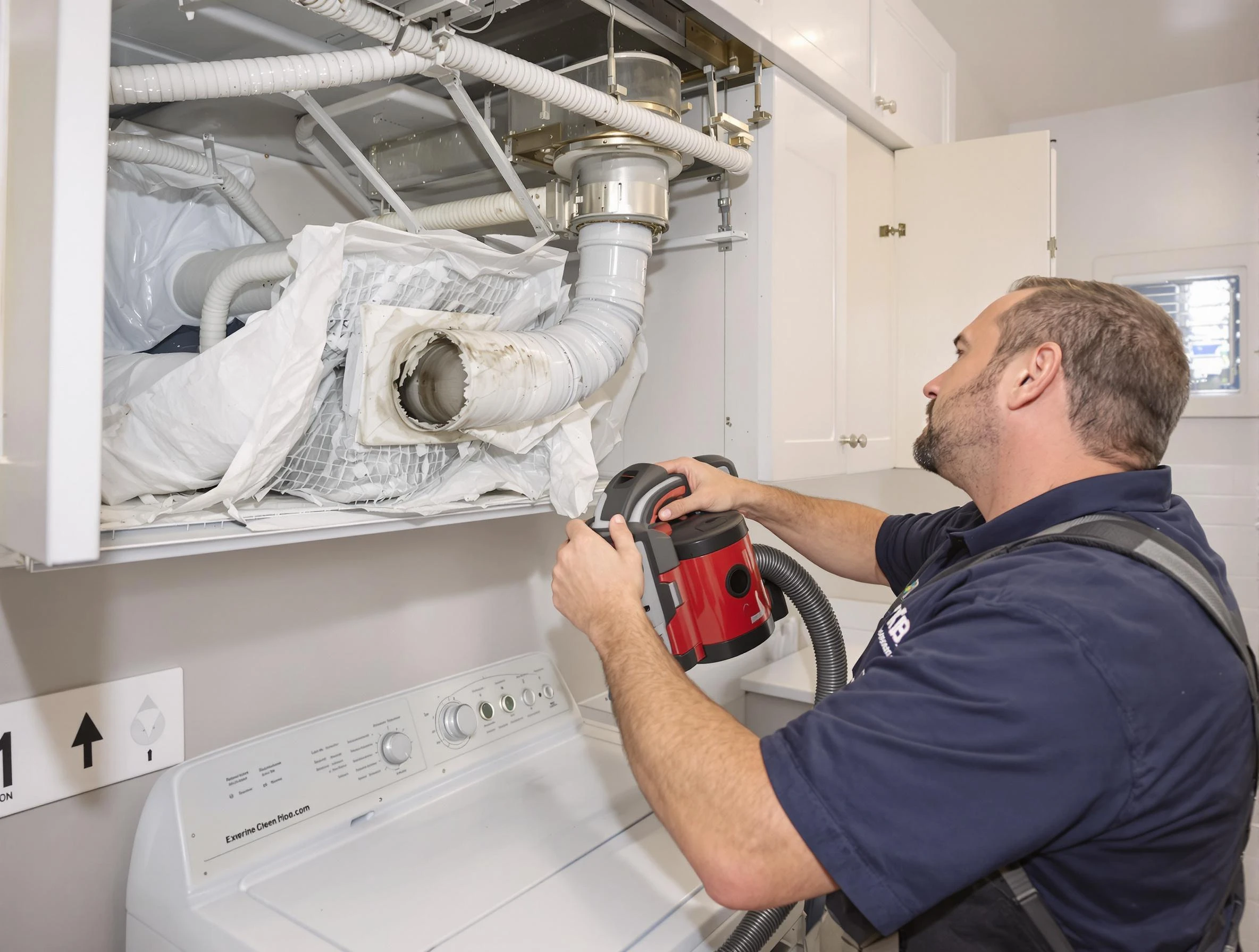 Lake View Dryer Vent Cleaning technician performing professional exhaust vent cleaning at a residential property in Lake View