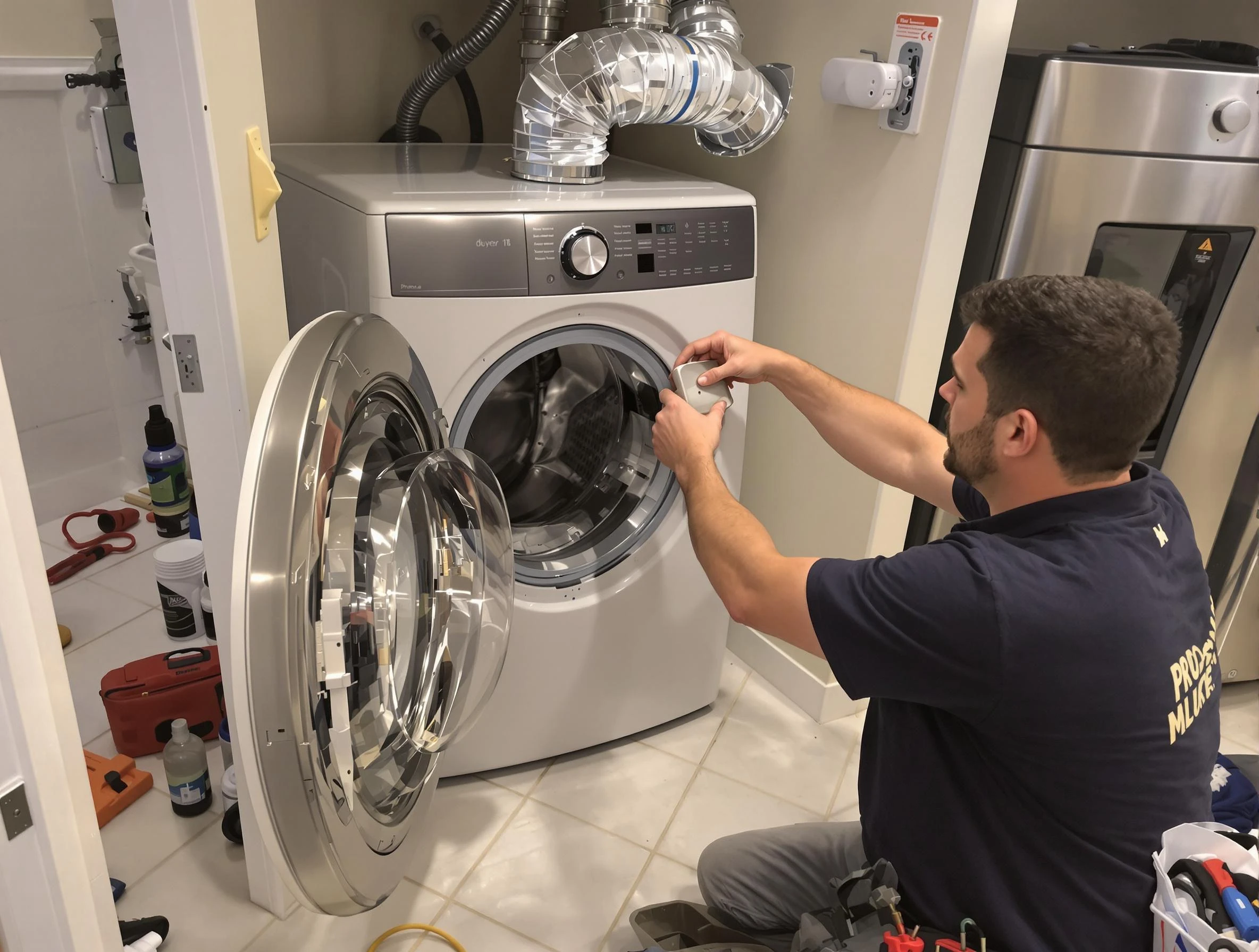 Lake View Dryer Vent Cleaning technician performing precise dryer vent hose installation in Lake View